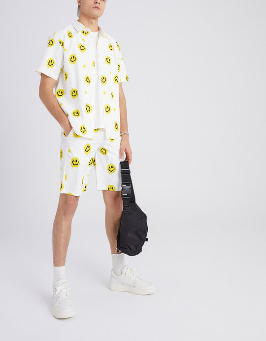 스마일 페이스 패턴 버튼업 셔츠