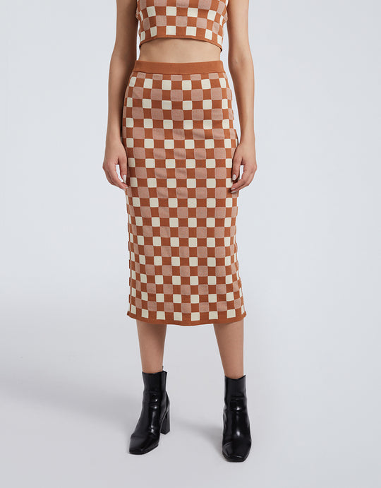 스키니 미디 니트 스커트