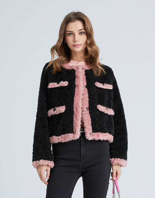 콘트라스트 트림 투톤 퍼자켓