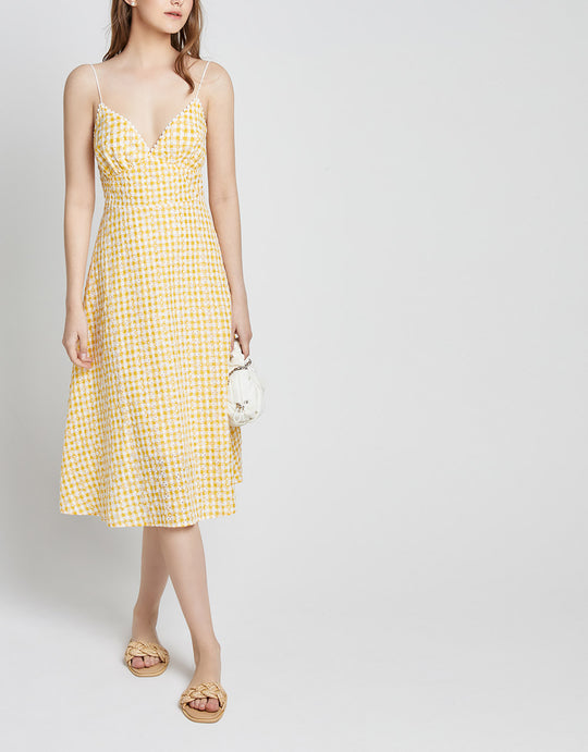 체크무늬 V넥 캐미 드레스