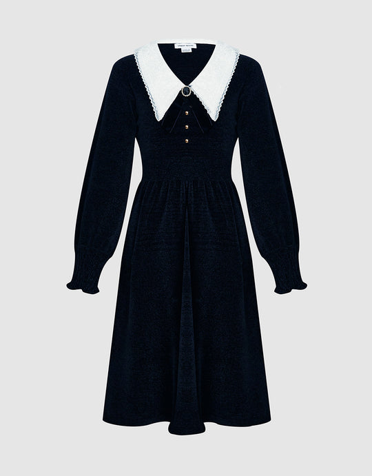 스테이트먼트 칼라 랜턴 슬리브 니트 드레스