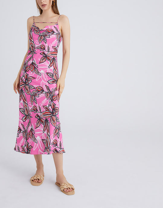 플로럴 프린트 카울넥 캐미 드레스