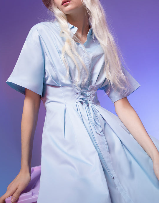 허리스트링 라펠 셔츠 드레스