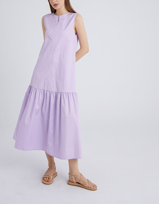 슬리브리스 러플 프릴 미디 드레스