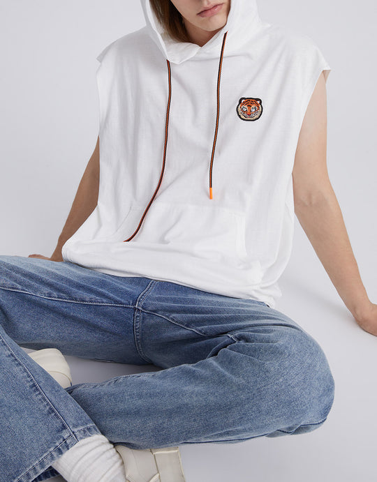 타이거 디테일 슬리브리스 후디