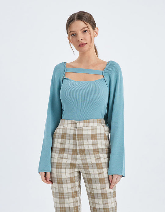 돌먼 슬리브 니트 티셔츠