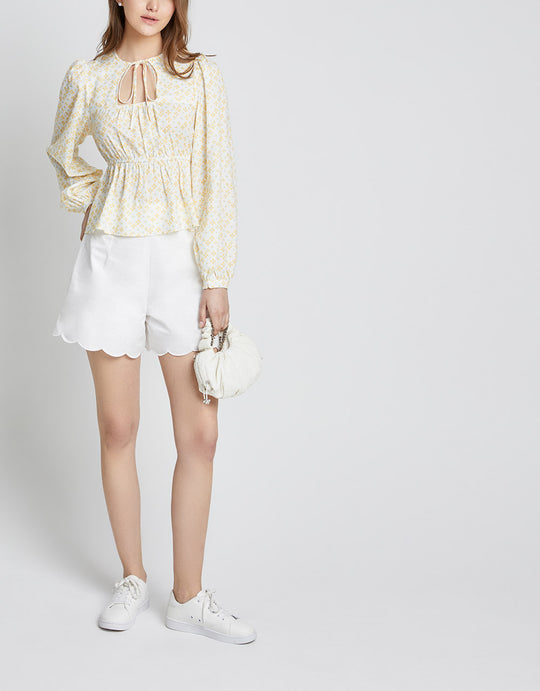 플로럴 프린트 컷아웃 블라우스