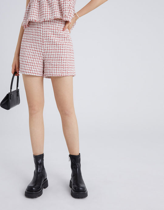 트위드 체크무늬 반바지