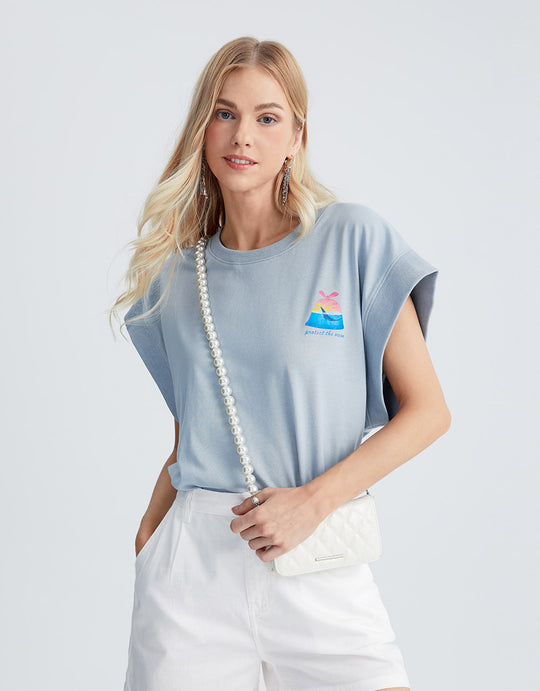 웨일 프린트 민소매 티셔츠