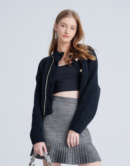 메탈 버튼 드롭 숄더 가디건