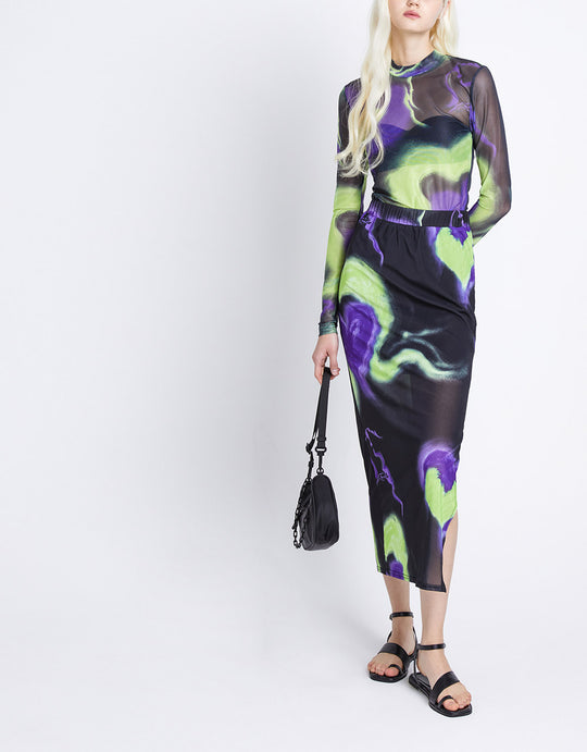 초록 프린트 쉬어 메쉬 탑