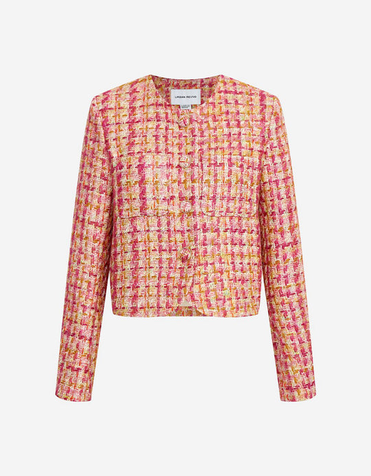 노칼라 트위드 자켓