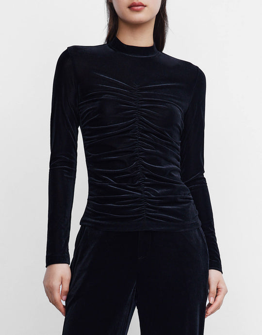 비로드 플리츠 포인트 스키니 티셔츠