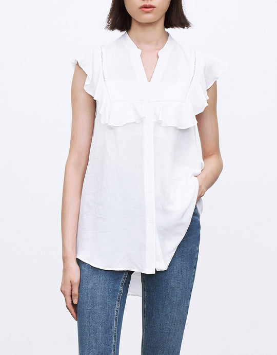 프릴 트리밍 버튼업 블라우스