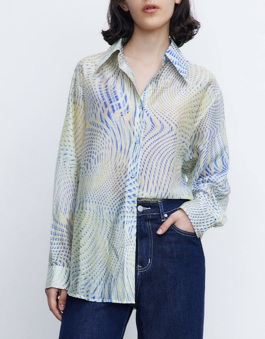 추상 프린트 버튼업 셔츠