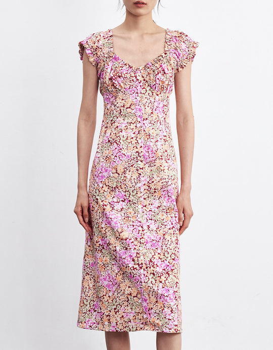 플라워 퍼프 슬리브 드레스