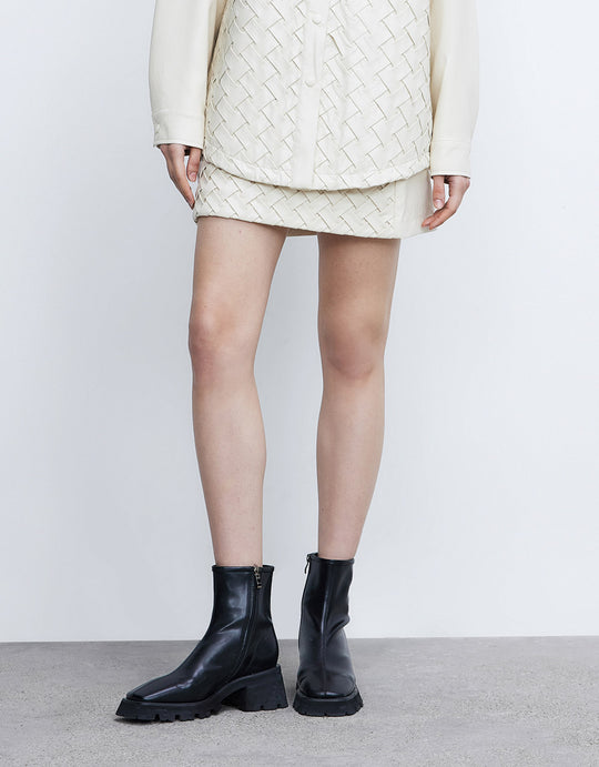 질감 비건 가죽 스커트