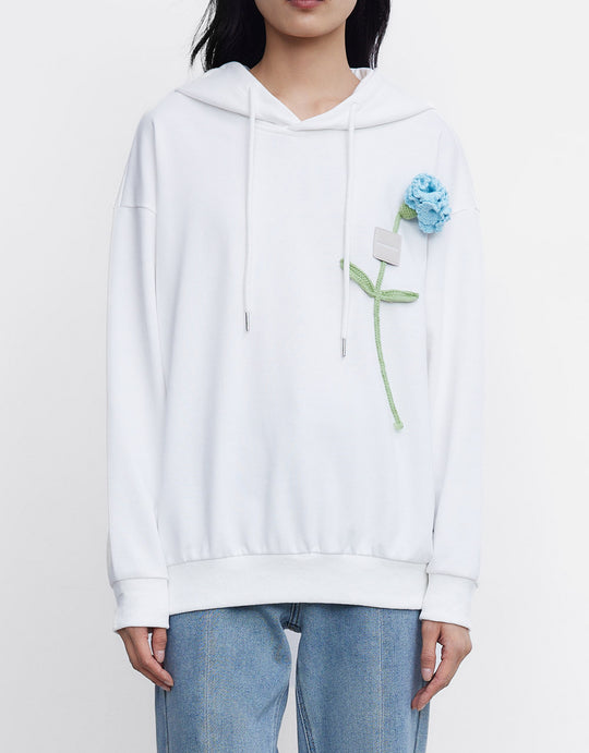 드로스트링 후드 플라워 스웨트셔츠