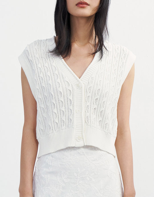 텍스처 버튼 프론트 니트 조끼