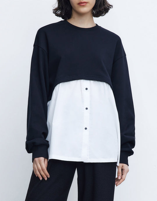 페이크 투피스 긴팔 티셔츠