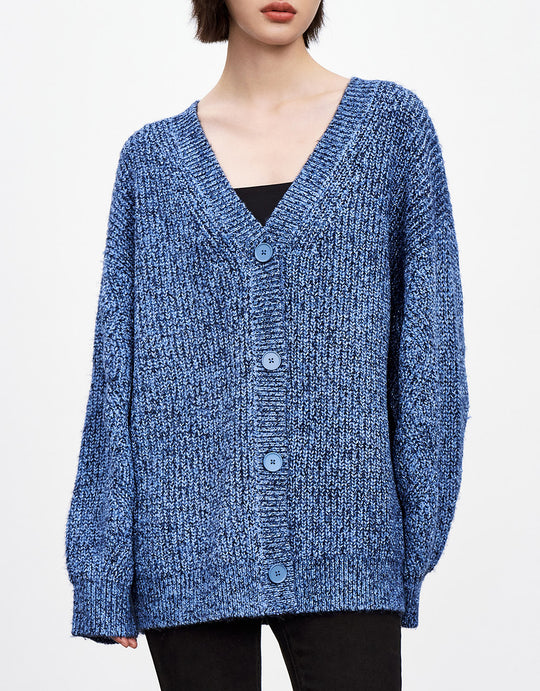 드롭 숄더 버튼 업 카디건