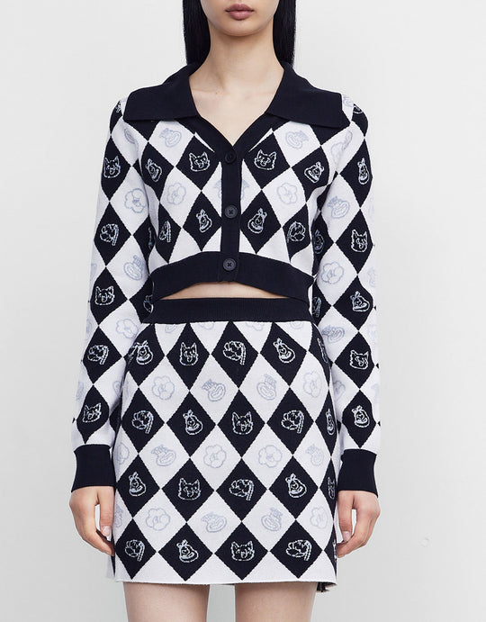 아가일 대비 칼라 버튼업 카디건