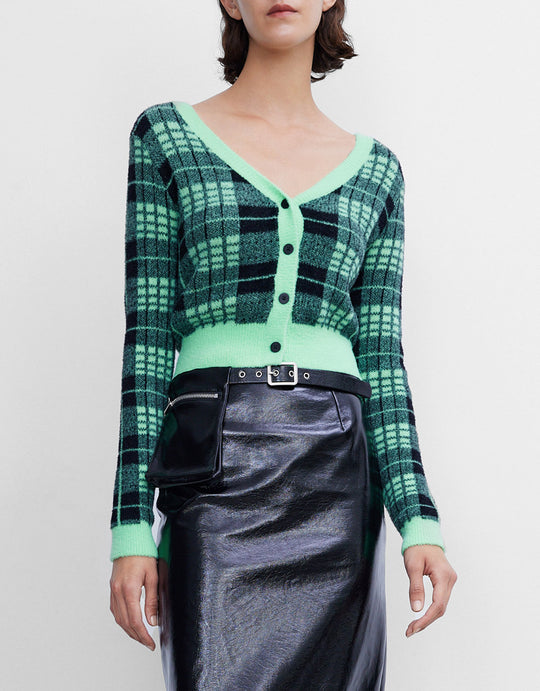 체크무늬 크롭 가디건