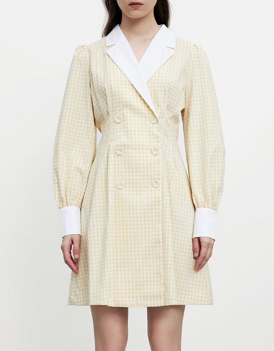 퍼프 소매 V넥 A라인 드레스