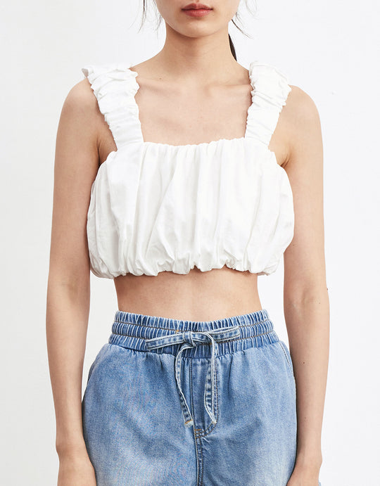 주름 식 크롭 나시탑