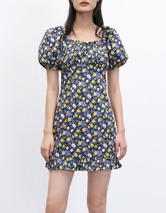 플라워 퍼프 슬리브 드레스