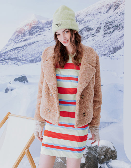 무지개 스키니 니트 드레스