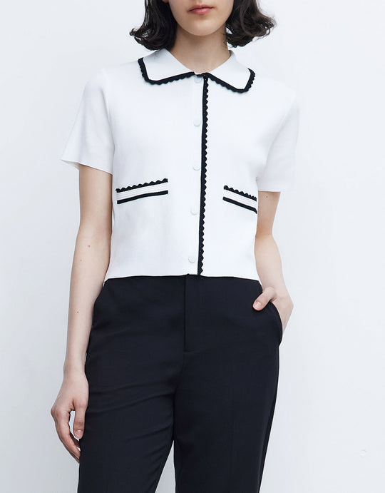 콘트라스트 트리밍 반팔 가디건