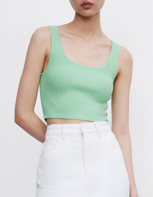 골지 니트 크롭 탱크탑