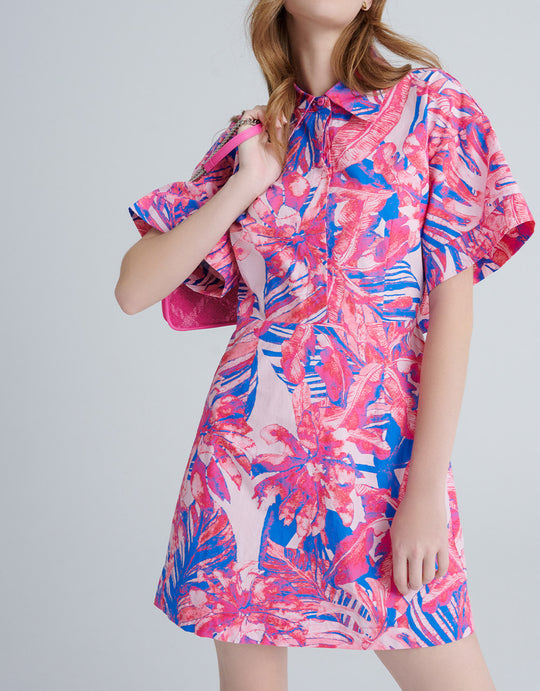 나뭇잎 패턴 셔츠 드레스 