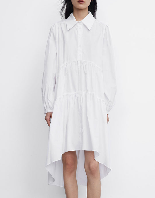 퍼프 슬리브 언발란스 셔츠 드레스