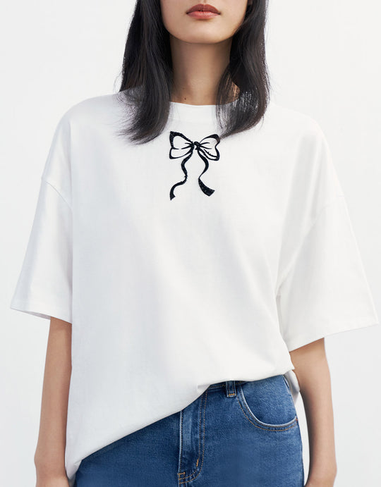 리본 포인트 티셔츠