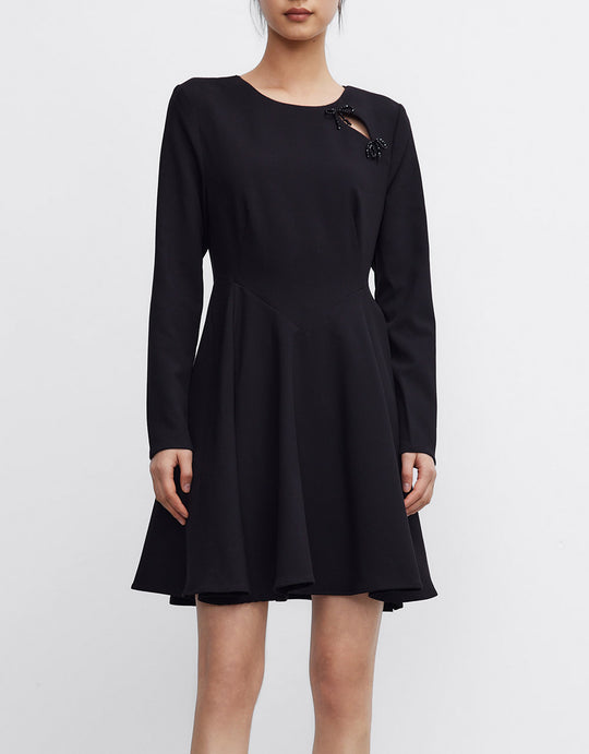 컷아웃 보우 디테일 스케이터 드레스