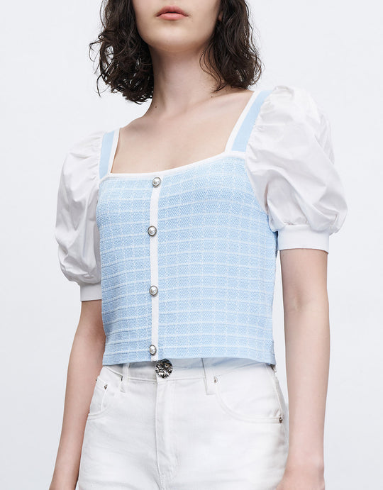 스퀘어 카라 니트 티셔츠