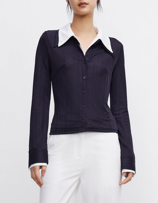 콘트라스트 칼라 핏 셔츠