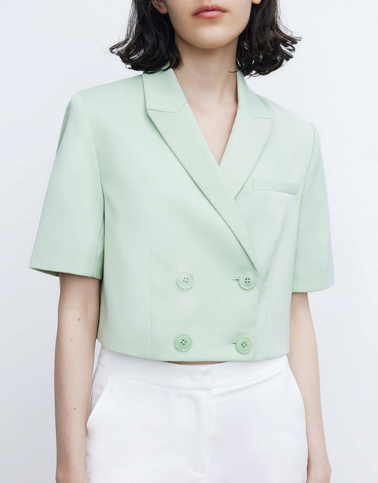 더블 브레스트 크롭 블레이저
