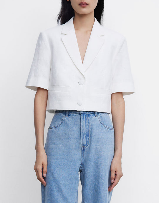 싱글 브레스트 반팔 크롭 블레이저