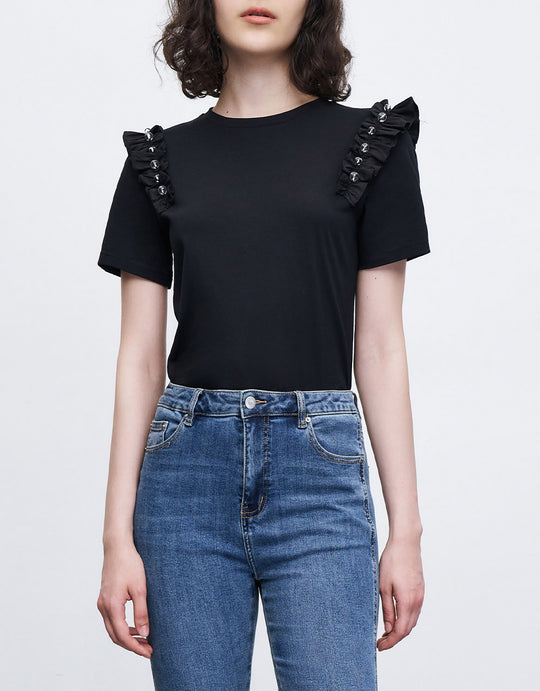 크루넥 구슬 장식 티셔츠