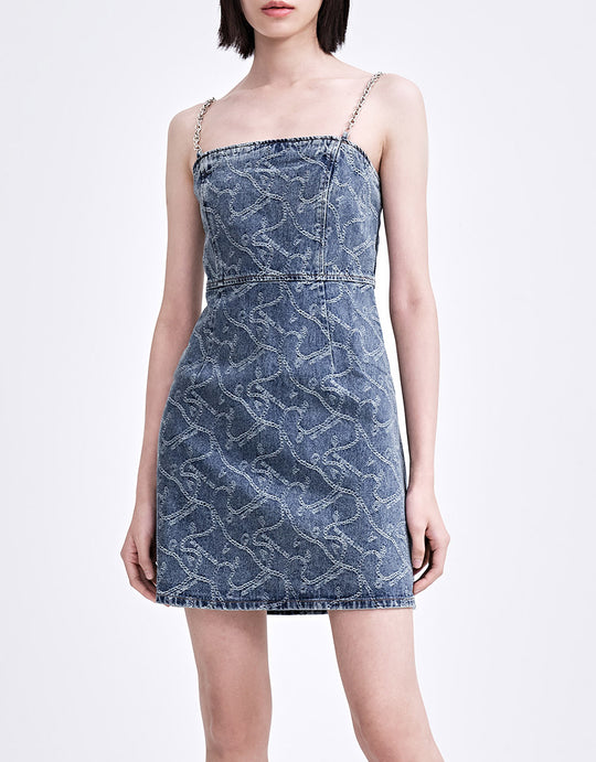 슬리브리스 U넥 데님 드레스