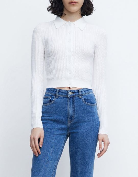 케이블 니트 버튼업 핏 가디건