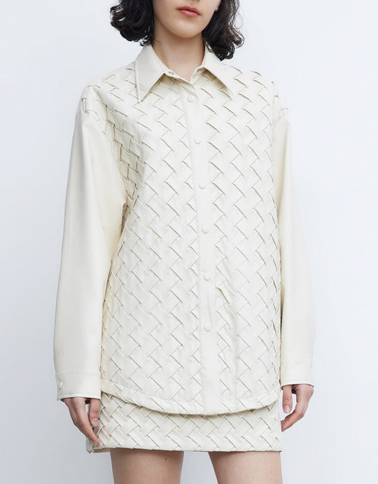 질감 비건 가죽 버튼업 자켓