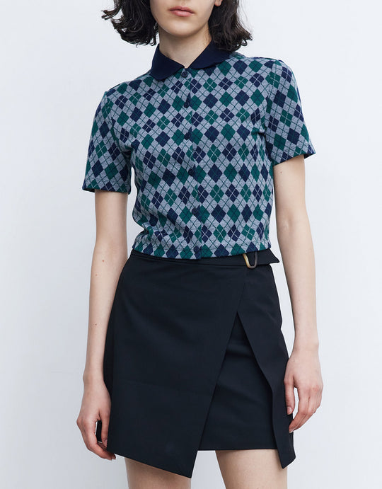 아가일 패턴 버튼업 탑