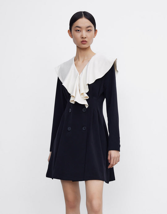 러플 칼라 더블 브레스티드 드레스