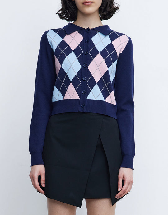 아가일 버튼 업 카디건