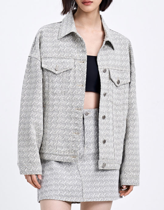 올오버 프린트 데님 자켓