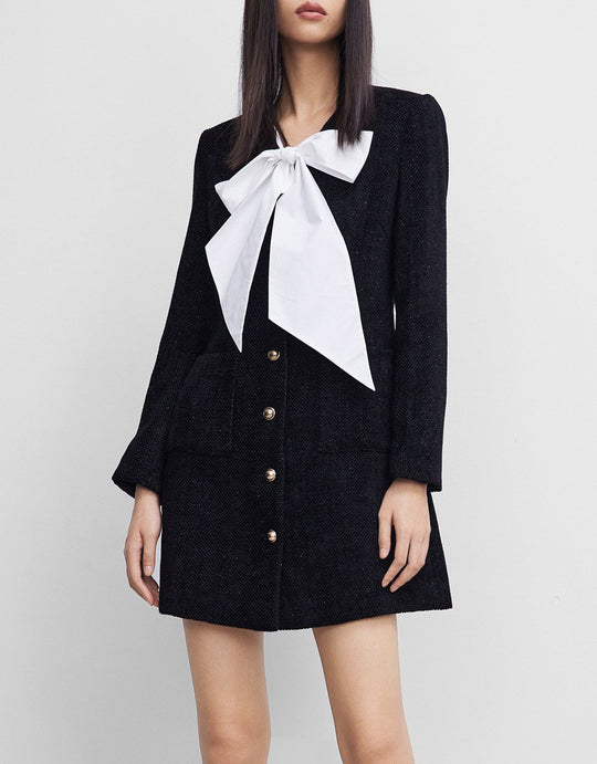 타이넥 버튼업 드레스[리본 포함]